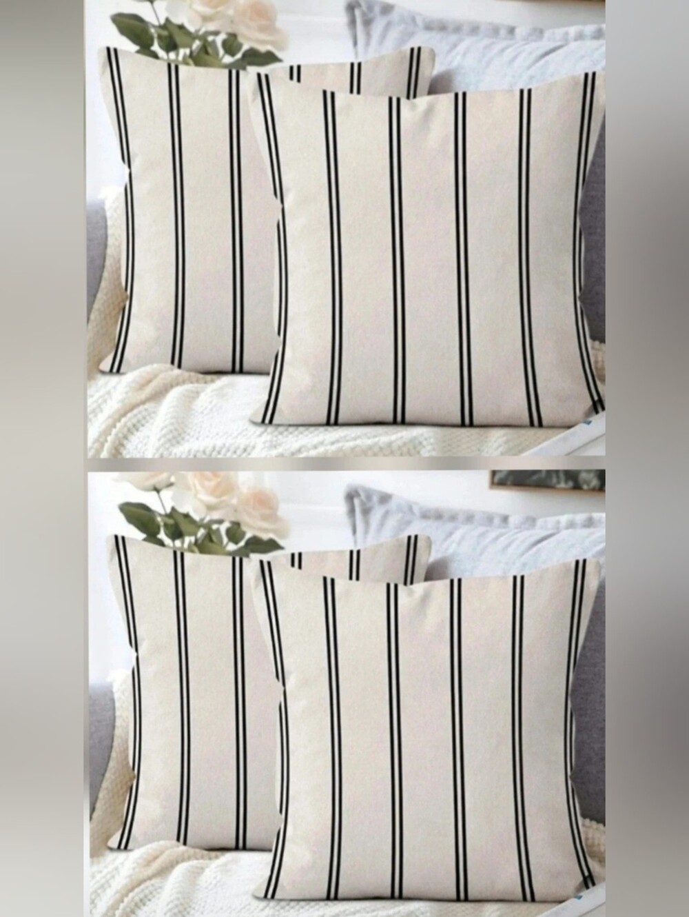 Striped Black and Cream Throw Pillow Cover - Set of 4 20x20 NWT